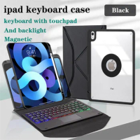 Touchpad Backlit Keyboard Case For iPad Air 4 5 Cover A2072 A2316 A2324 A2325 Triangular Stand Back Suck Ring Magnetic Shell