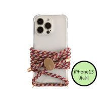 【韓國ARNO】iPhone13系列BASIC酒紅BurgundyMix透明手機殼+背帶150cm組合 有調節器