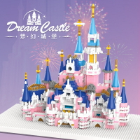 粉色大型夢幻城堡公主女孩城堡拼裝玩具兼容樂高國潮小顆粒積木77