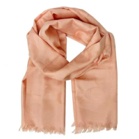 【COACH】新款大C LOGO羊毛混桑蠶絲巾圍巾(粉橘)