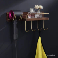 For Dyson Blower Rack Bathroom Storage Stand Nozzles Hair Dryer Holder Walnut Wood Accessories Organizer Wall Mount