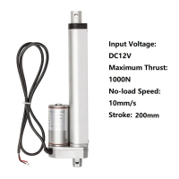 Aktuator linear elektrik 12V, panjang jalur 200 mm, daya angkat 1000 N, kelajuan 10 mm/s
