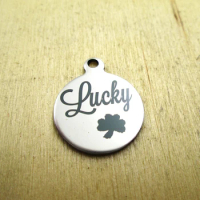 20pcs/lot--lucky stainless steel charms - Laser Engraved - Customized - DIY Charms Pendants