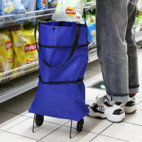 600D Oxford Cloth Folding Shopping Cart Rolling Utility Retractable Shopping cart Car Organizer Shopping Bag Satchel Carry Bag