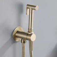 Bidet Sprayer Faucet Bathroom Mixer Wall Mounted Hot And Cold Water With Hose Brushed Gold Brass Hand-held