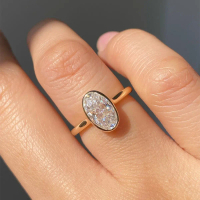 Light Luxury Niche Geometric Design Inlaid Egg-shaped 7*10 Zircon Ring for Women Ins Style Personali