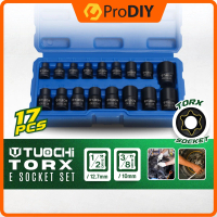 TUOCHI Set Alat Soket Torx 17 Pcs (Drive 1/2” & 3/8”) Drive Square Female Impact Torx E Socket Set