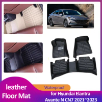 Car Floor Mat for Hyundai Elantra Avante N CN7 i30 Sedan 2021~2023 Leather Foot Liner Waterproof Carpet Pad Custom Accessories