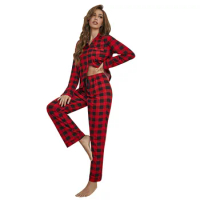 Homewear Suit For Woman Plaid Pajama Sets Long Sleeve Button Down Sleepwear Women'S Nightwear Soft Sets Pajamas Sleepwear