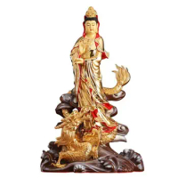 48cm China copper gilding Riding Dragon Guanyin buddha statue Avaloktesvara goddess statue sculpture large size