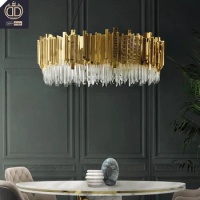 Big Round Modern Gold Pendant Lights Ceiling Luxury Led Crystal Chandelier