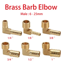Brass Hose Barb Elbow 6/8/10/12/13/14/16/19/25mm To 1/8"1/4"3/8"1/2"3/4" Male Thread Barb Fitting Connector Pagoda Joint Adapter