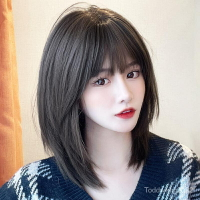 假髮女短髮鎖骨髮型全頭套減齡自然圓臉波波頭中長髮仿真人發