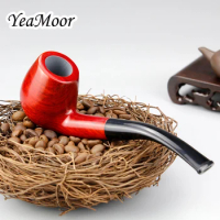 Classic Bent Tobacco Pipe Handmade Red Sandal Wood Pipe Smoke Accessory 9mm Filter Smoking Pipe Smoke Pipe