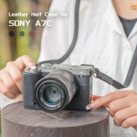 Vlogger Leather Camera Bag Portective Half Case Base Cover Shoulder Strap for SONY A7C Alpha 7C Accessory