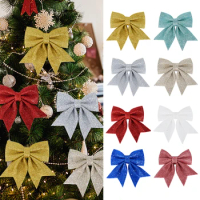 Christmas Bow Christmas Tree Hanging Ornaments DIY Wreath Bowknot Xmas Noel Navidad Decorations 2024 New Year Gift Present Wrap