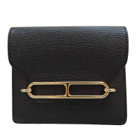 【二手名牌BRAND OFF】HERMES 愛馬仕 黑色 山羊皮 Roulis Slim Wallet 零錢包 銀扣 Z刻