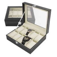 High Quality Watch Box Black PU Leather Watch Case Holder Men Women Watch Organizer Storage Jewelry Boxes Display Best Gift
