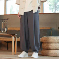 Men Casual Pants Versatile Men's Casual Long Pants with Elastic Waist Side Pockets Ankle-banded Design Ideal for Daily for Men