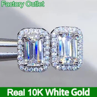 Custom Real 10K White Gold Stud Earrings Women 1 2 3 Ct Emerald Rectangle Moissanite Diamond Gift Wedding Anniversary Engagement