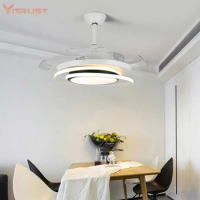 Nordic ceiling fan retractable dining room ceiling fan with lights integrated simple modern ceiling fan lights 42inch