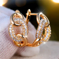 Luxury Female Round Zircon Stone Infinity Clip Earrings Charm Gold Color Wedding Jewelry For Women