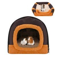 Guinea Pig Bed House Warm Hamster Rabbit Hideout Large Cave Cozy Hamster House with Removable Pad Soft Hideout Cage Winter Nest