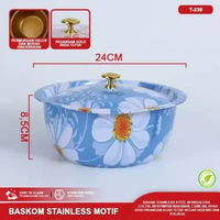 Mangkok Baskom Wadah Kobokan Stainless dengan Tutup Waskom Enamel Bunga Tahan Karat Baskom Tutup 24C