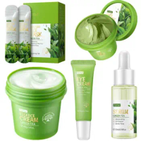 Green Tea Skincare Set Mud Mask Deep Cleansing Face Cream Brightening Nourishing Eye Cream Natural Serum Shrink Pore Skin Care