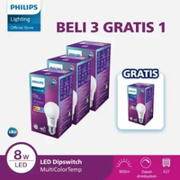 Paket Lampu Philips Beli 3 Dapat 4 Lampu Philips DipSwitch Bohlam LED 8W Lima Warna