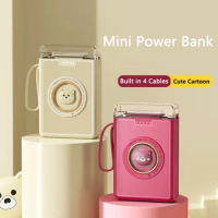 Mini Power Bank 20000mAh Cute Pet Cartoon LED Light Powerbank Built in 4 Cable Portable Charger External Battery Pack Power Bank