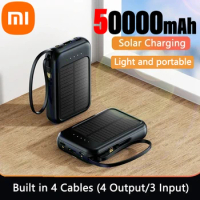 Xiaomi Original Power Bank 50000mah Solar Charging Compact Portable Built-in Cable Shockproof Power Bank Fast Shipping New
