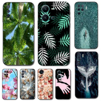 Black Tpu Case For Vivo Y85 Y89 Y91C Y90 Y91i Y91 Y95 Y93 Y93S 5G Y83 T1X 4G Back Cover Green leaves Flowers Beauties