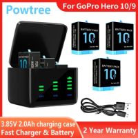 Battery For GoPro Hero 9/10 Li-ion 3.85V 2000mAh Smart Charging Case Rechargeable Action Sports Camera Battery ChargerAccessorie