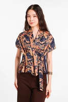 MINIMAL - Ohana - Blus Print Batik Kombinasi Eyelet - Navy S Navy