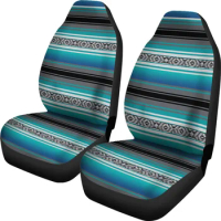 Car Seat Covers Mexican Blanket Turquoise Gray Black Pattern Car Accessory, (Set of 2) Vehicle Seat Covers