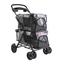 New Outdoor Luxury Double Dog Stroller Foldable 4 Wheels Dog Pram Trolley 3 In 1 Twin Pet Stroller For Dog Cat