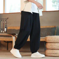 Men Trousers Versatile Men's Casual Long Pants with Elastic Waist Side Pockets Ankle-banded Design Ideal for Daily Wear Sports