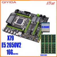 Qiyida X79 Motherboard combos LGA2011 ATX Combos E5 2650v2 CPU 4pcs x 4GB = 16GB DDR3 RAM 1333Mhz PC3 10600R PCI-E NVME M.2