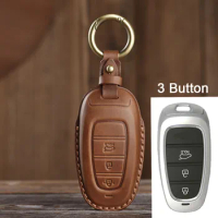 Car Key Leather Cover Case for Hyundai Santa Fe Tucson 2022 NEXO NX4 Atos Solaris Prime 2021 3 4 5 6 7 Button Auto Accessories