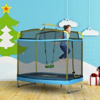Qaba 3-in-1 Trampoline for Kids, 6.9' Kids Trampoline with Enclosure, Swing, Gymnastics Bar, Toddler Trampoline for Outdoor/Indo
