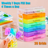 Portable Weekly 7 Days Pill Box Colorful Design Stackable 4 Times a Day Medicine Storage Dispenser/Plastic Pill Organizer Boxs