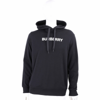 BURBERRY 徽標印花內毛圈黑色棉質連帽運動衫 大學T(男/女可穿)