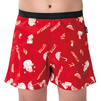 SOLIS 歡樂雪人系列120-150寬鬆印花四角男童褲(卡宴紅)