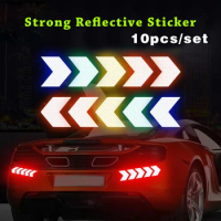 10pcs/set Car Bumper Reflective Safety Strip Stickers Car Arrow Reflective Sticker Reflective Warning Safety Tape