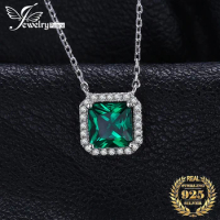 JewelryPalace Square 1.7ct Simulated Nano Emerald 925 Sterling Silver Pendant Necklace for Women Green Gemstone Choker Gift 45cm