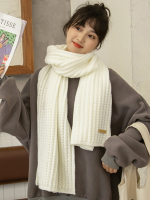 百搭韓版針織毛線白色圍巾女新款冬季氛圍感新年紅色圍脖禮物