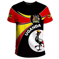 Fashion 3D Printed Uganda T Shirt For Men Coat Of Arms Graphics T-shirt Streetwear Short Sleeves Rou