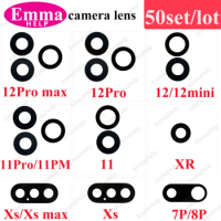 50set Back Camera Glass Lens for iPhone 12 11 Pro Max Mini X XS XR 6 6S 7 8 Plus Rear Cam Cover Ring with Sticker