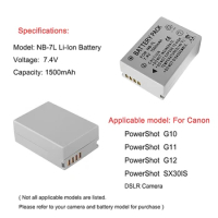 NB-7L NB7L Battery for Canon PowerShot G10 G11 G12 SX30IS Camera Batteries NB 7L 1500mAh
